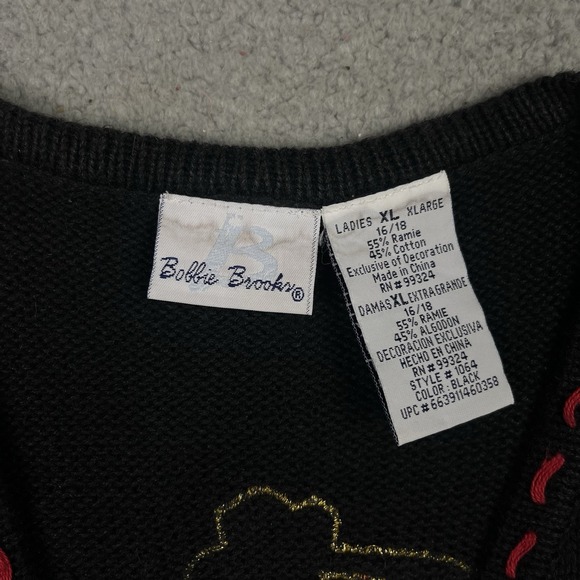VTG Bobbie Brooks Christmas Sweater Vest Black Presents Gifts Button Womens XL - Picture 4 of 8